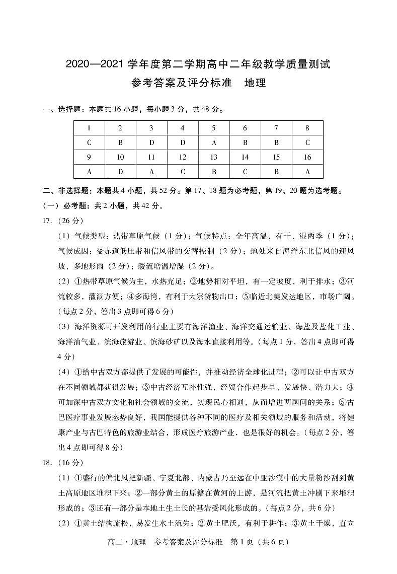 2021汕尾高二下学期期末考试地理试题PDF版含答案01