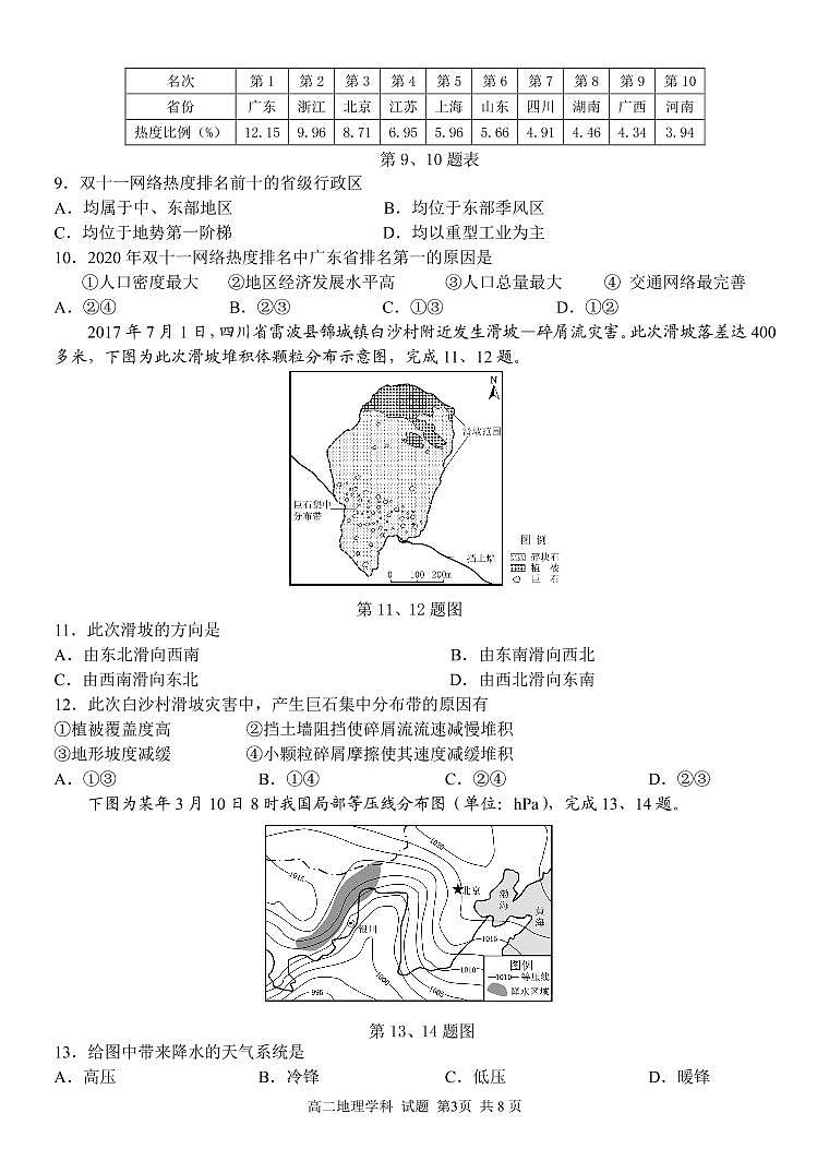 浙江省”共美联盟“2020-2021学年高二下学期期末模拟地理试题（PDF版）第3页
