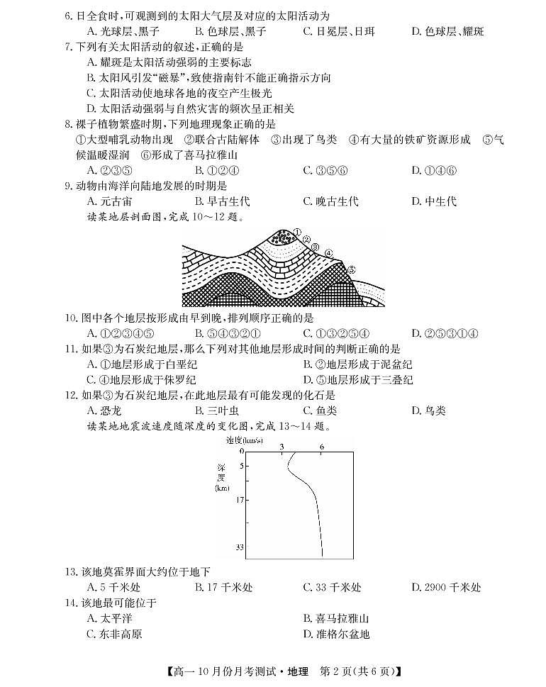 2022运城高一上学期10月月考地理试题PDF版含答案第2页