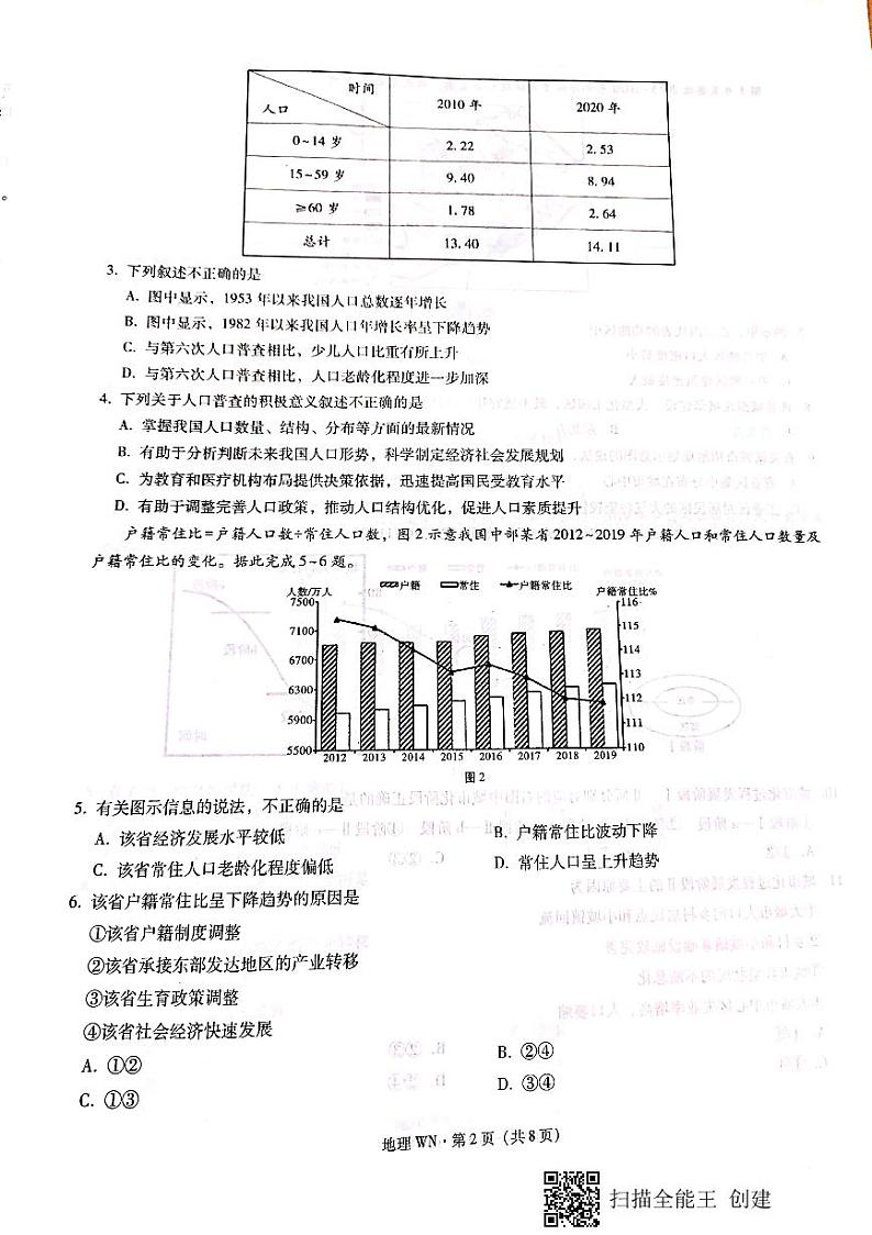 贵州省威宁县2020-2021学年高一下学期期末地理试卷（pdf版）第2页
