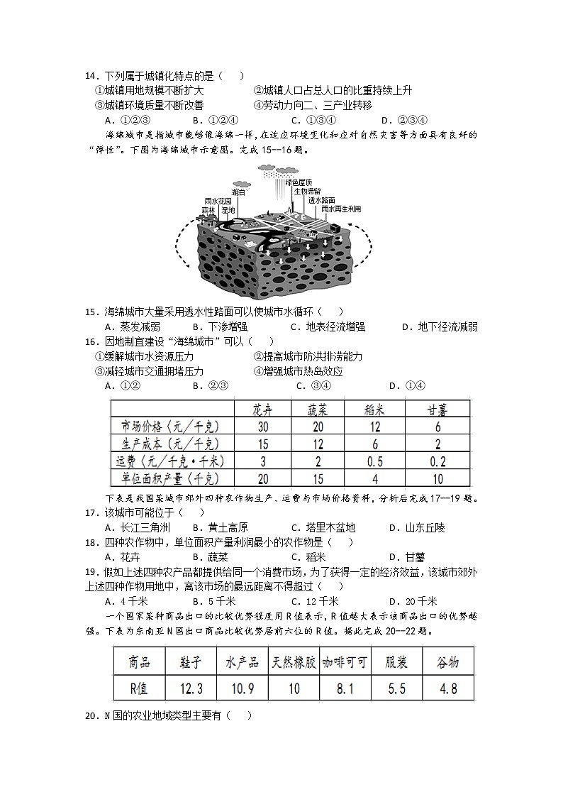 2021赣州赣县三中高一下学期期末适应性考试地理试卷含答案第3页