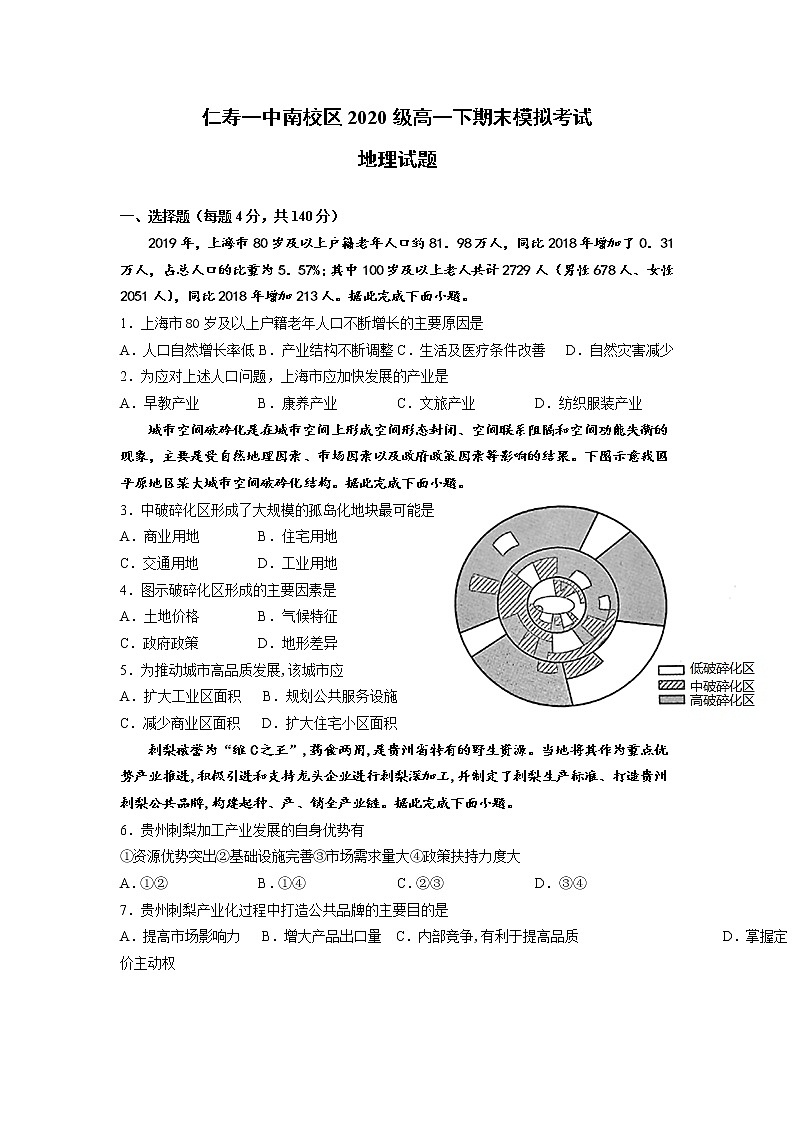 2021四川省仁寿一中校南校区高一下学期期末模拟考试地理试题含答案01