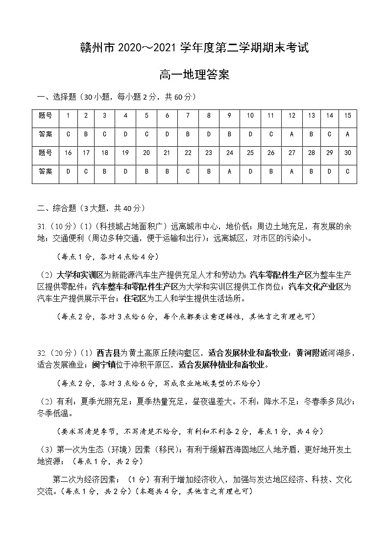 2021赣州高一下学期期末考试地理试题扫描版含答案01