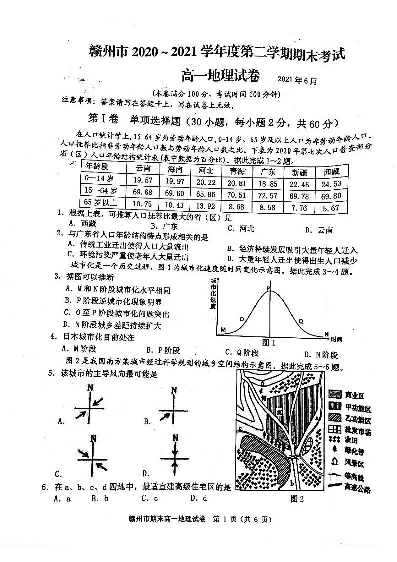 2021赣州高一下学期期末考试地理试题扫描版含答案01