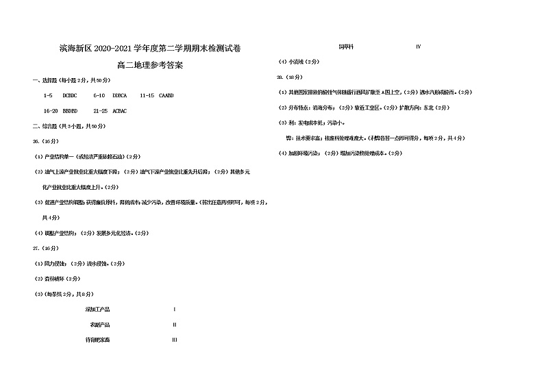 2021天津滨海新区高二下学期期末考试地理试题含答案01