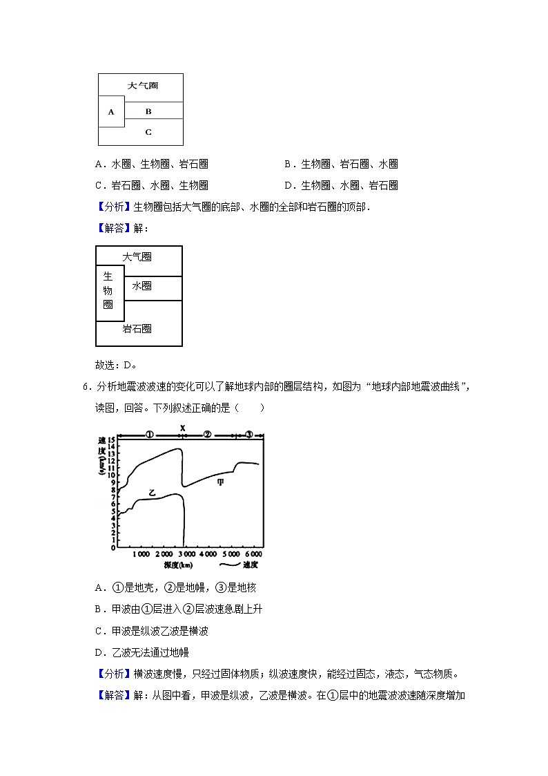 2022年新人教版（2019）地理一—地球的圈层结构练习题附详细解析03