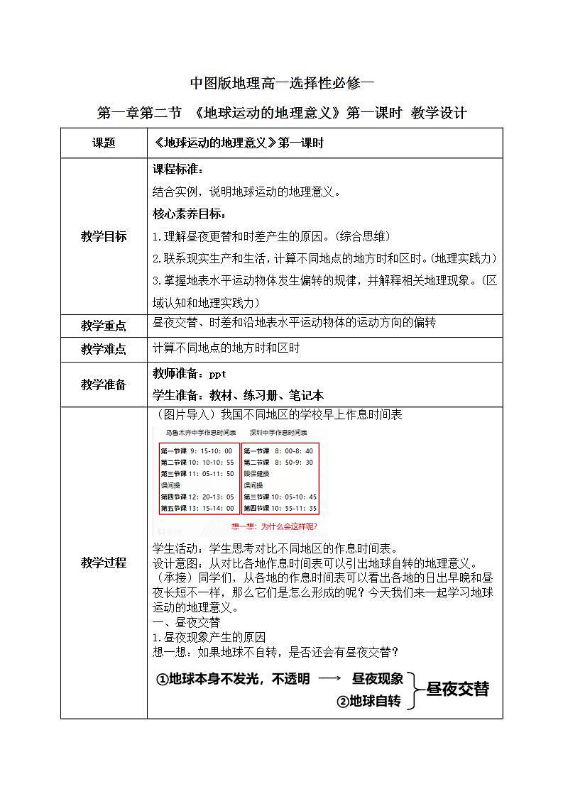 1.2《地球运动的地理意义》第一课时 课件+教案01