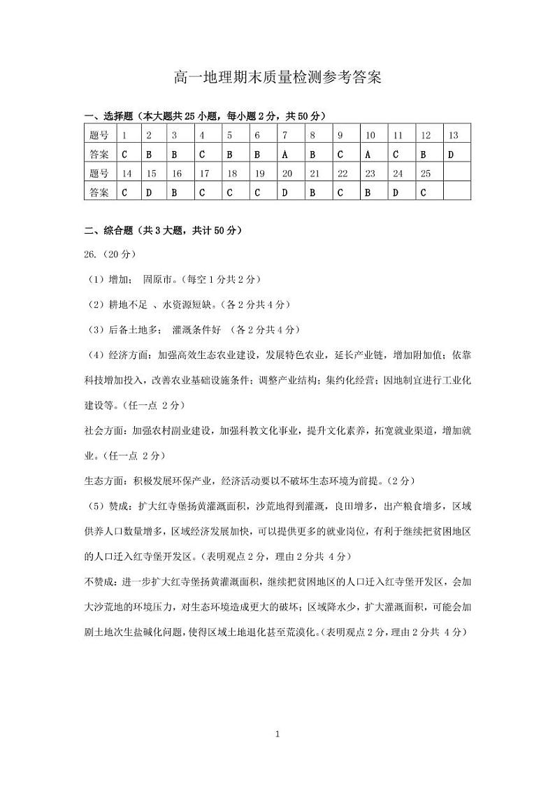 2021天津滨海新区高一下学期期末考试地理试题含答案01