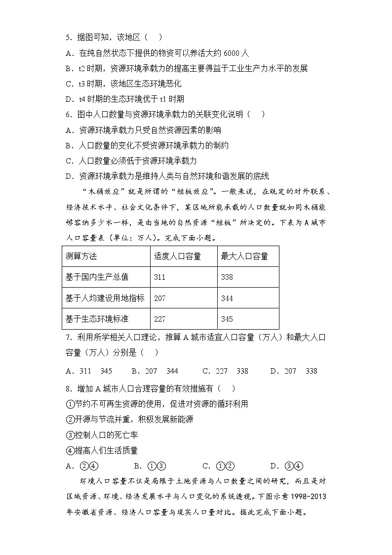 2021-2022学年下学期高一地理暑假巩固练习2 人口合理容量03