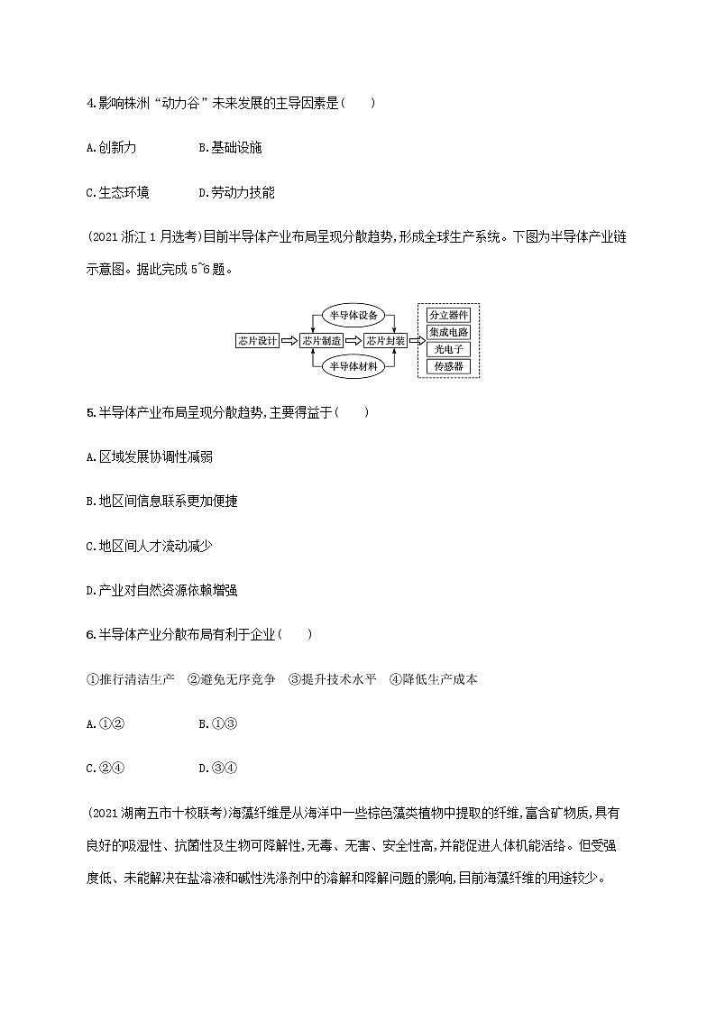 全国通用高考地理二轮复习专题突破练八工业和服务业的区位选择及工业地域含解析02