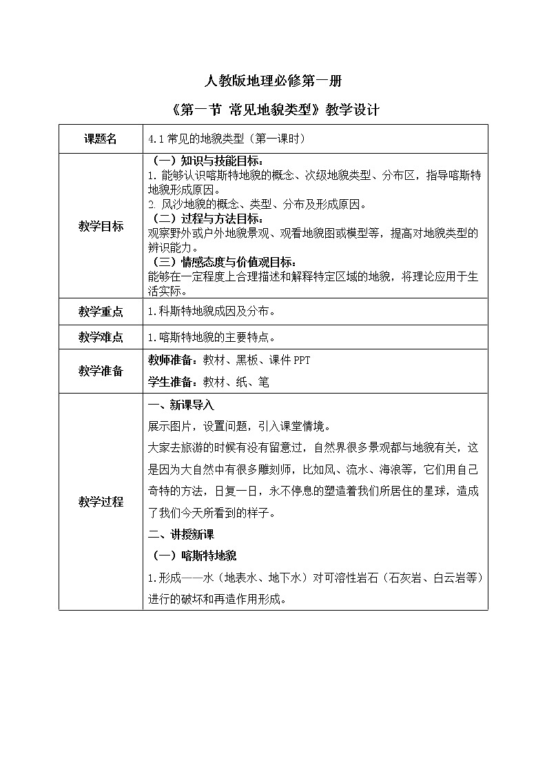 人教2019地理必修一4.1《常见地貌类型》（第一课时）课件PPT+教案01