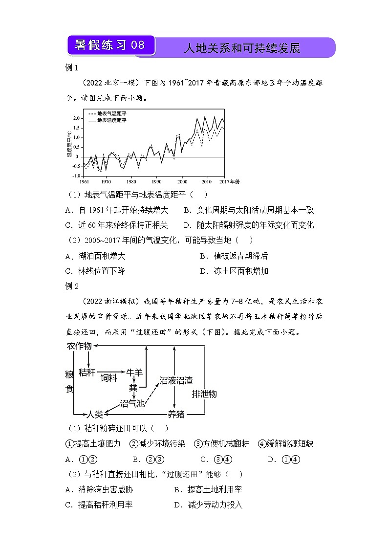 【地理】2021-2022学年下学期高一暑假巩固练习8 人地关系和可持续发展 学生版01