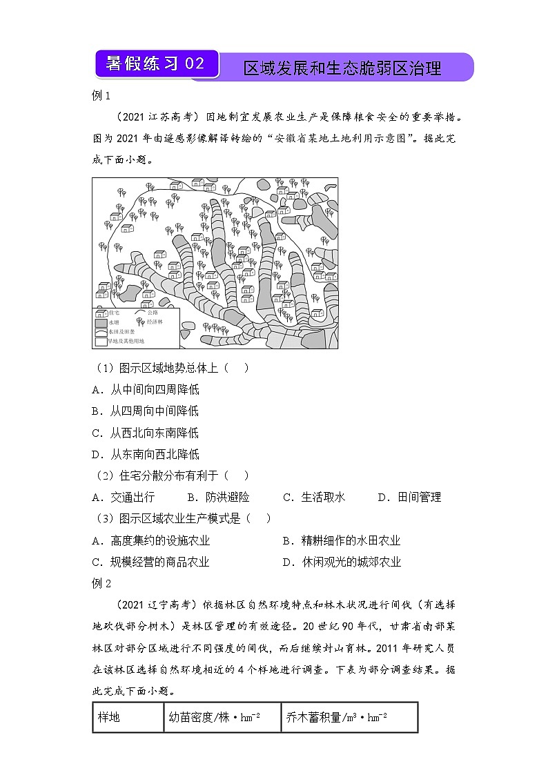 【地理】（新教材）2021-2022学年下学期高二暑假巩固练习2 区域发展和生态脆弱区治理 学生版01