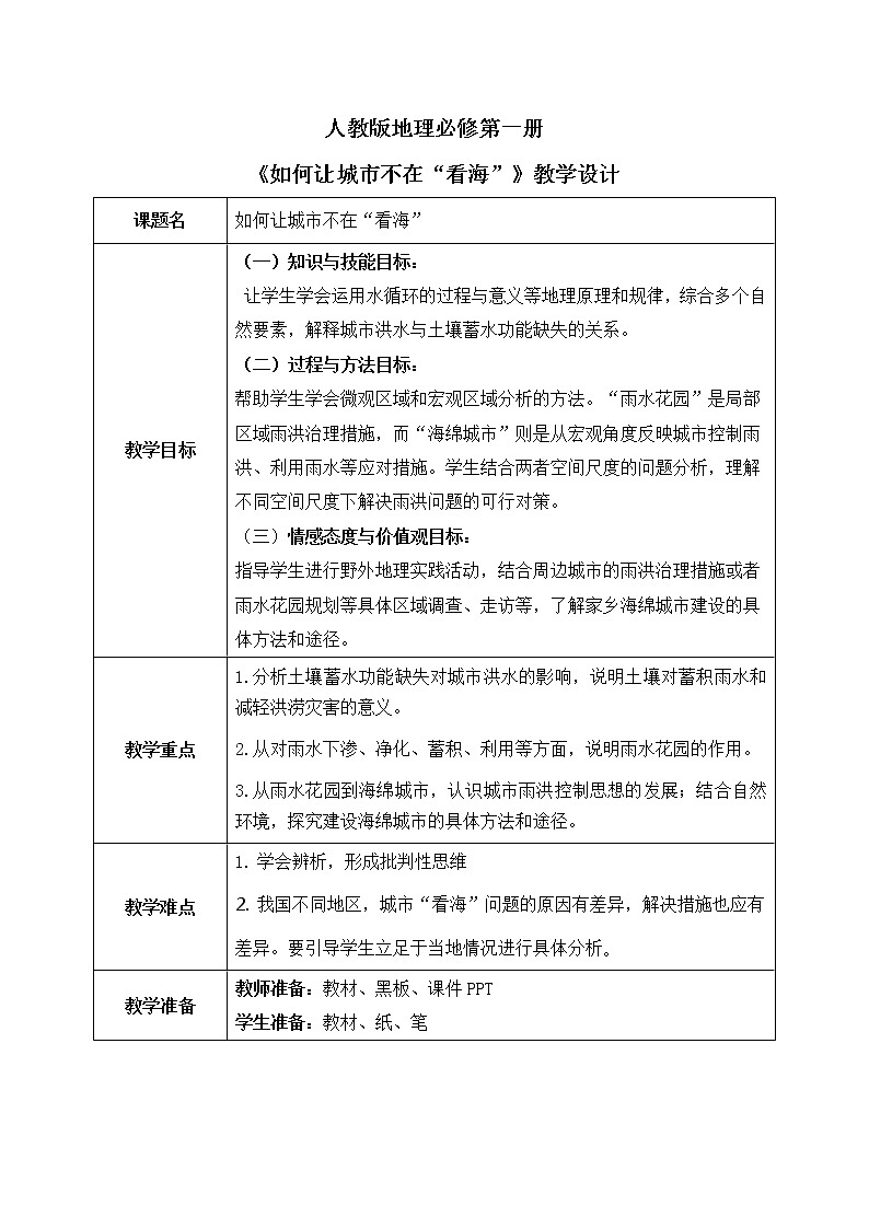 人教2019地理必修一第五章问题研究《如何让城市不在“看海”》课件PPT+教案01