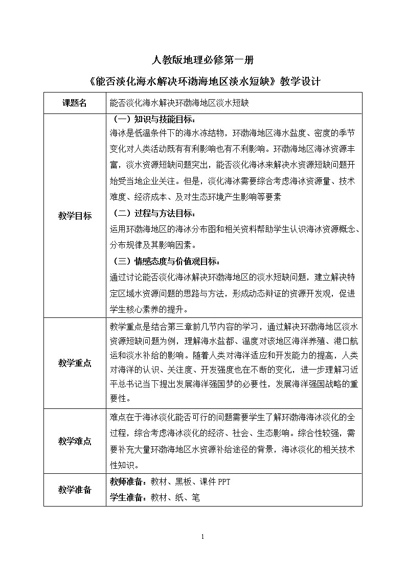 人教2019地理必修一第三章问题研究《能否淡化海水解决环渤海地区淡水短缺》ppt+课件01