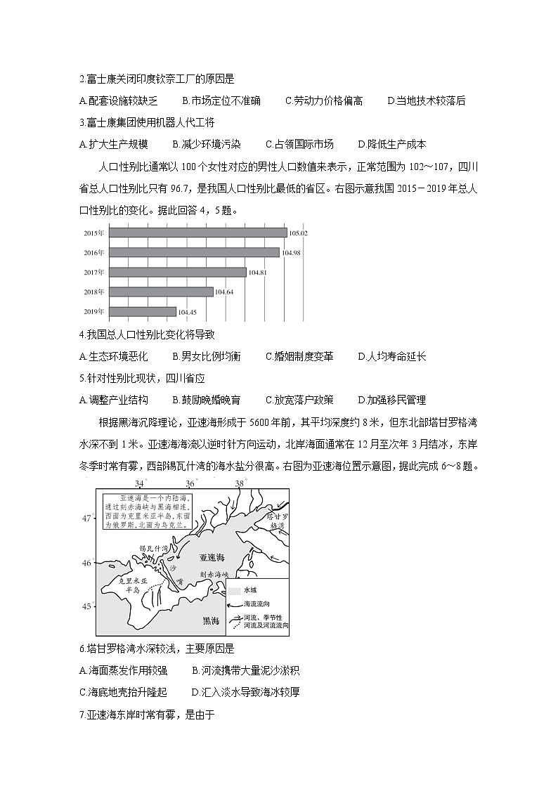 2021“超级全能生”高三全国卷地区3月联考试题（乙卷）地理含解析02