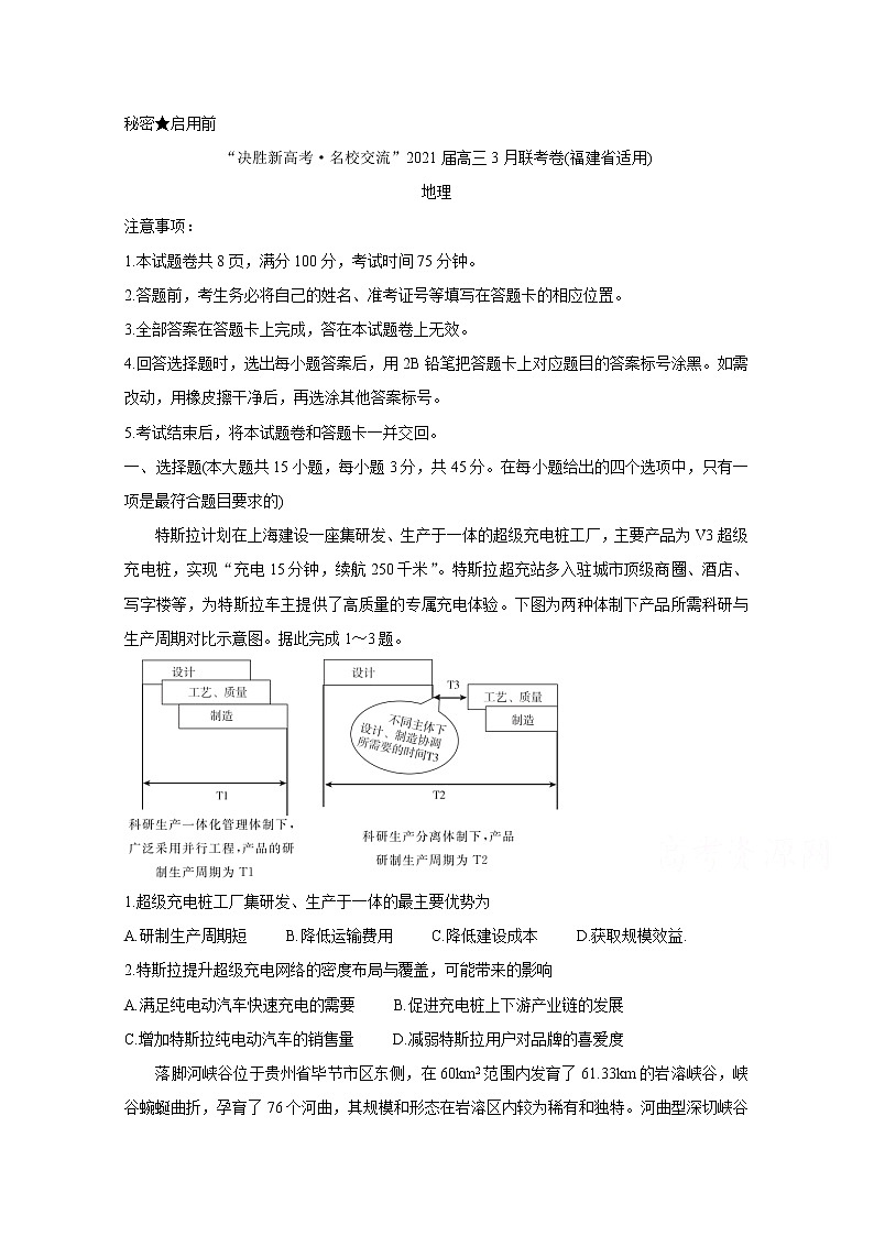 2021福建省“决胜新高考・名校交流“高三下学期3月联考地理含解析第1页