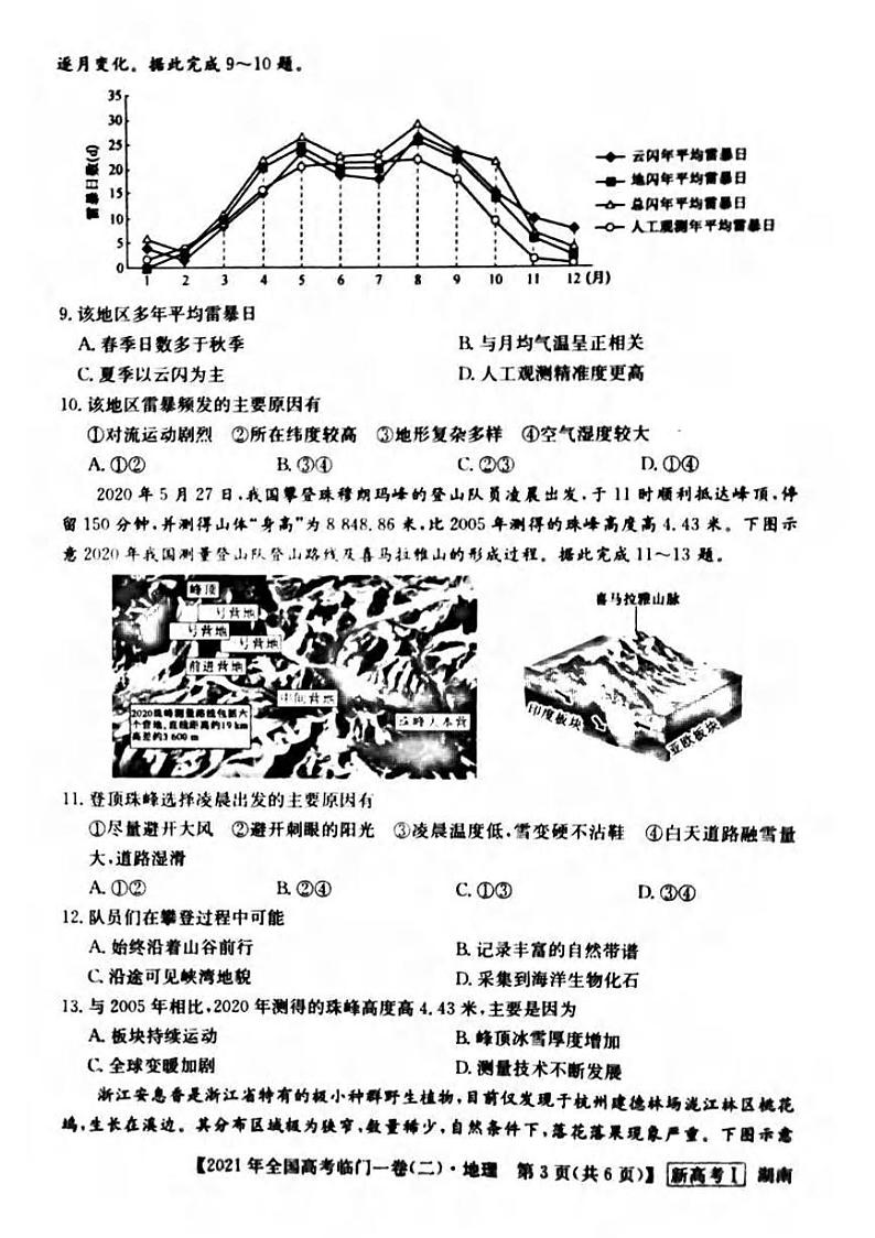 2021湖南省高三下学期5月高考临门一卷地理试题（二）扫描版含答案03