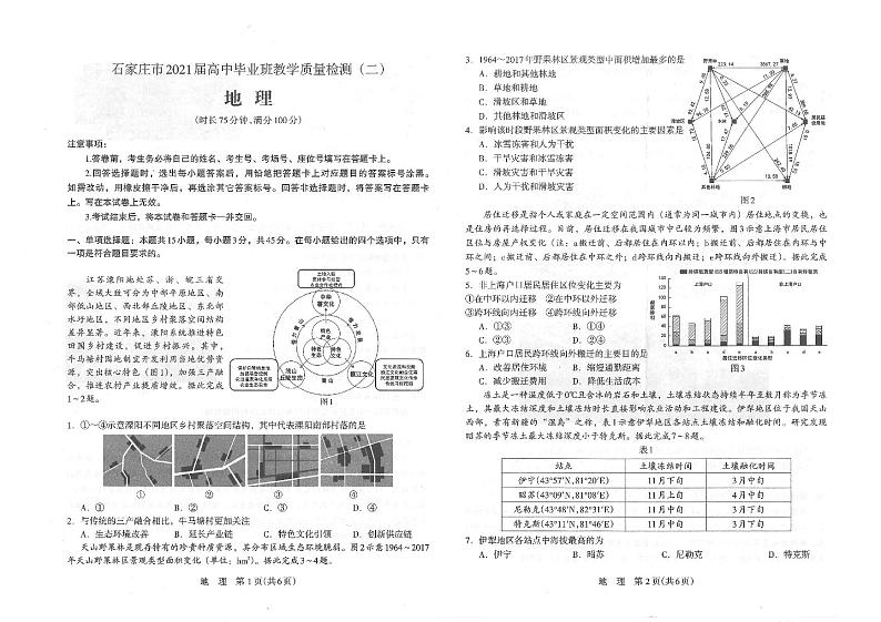 2021石家庄高三第二次教学质量检测地理试题扫描版含答案01