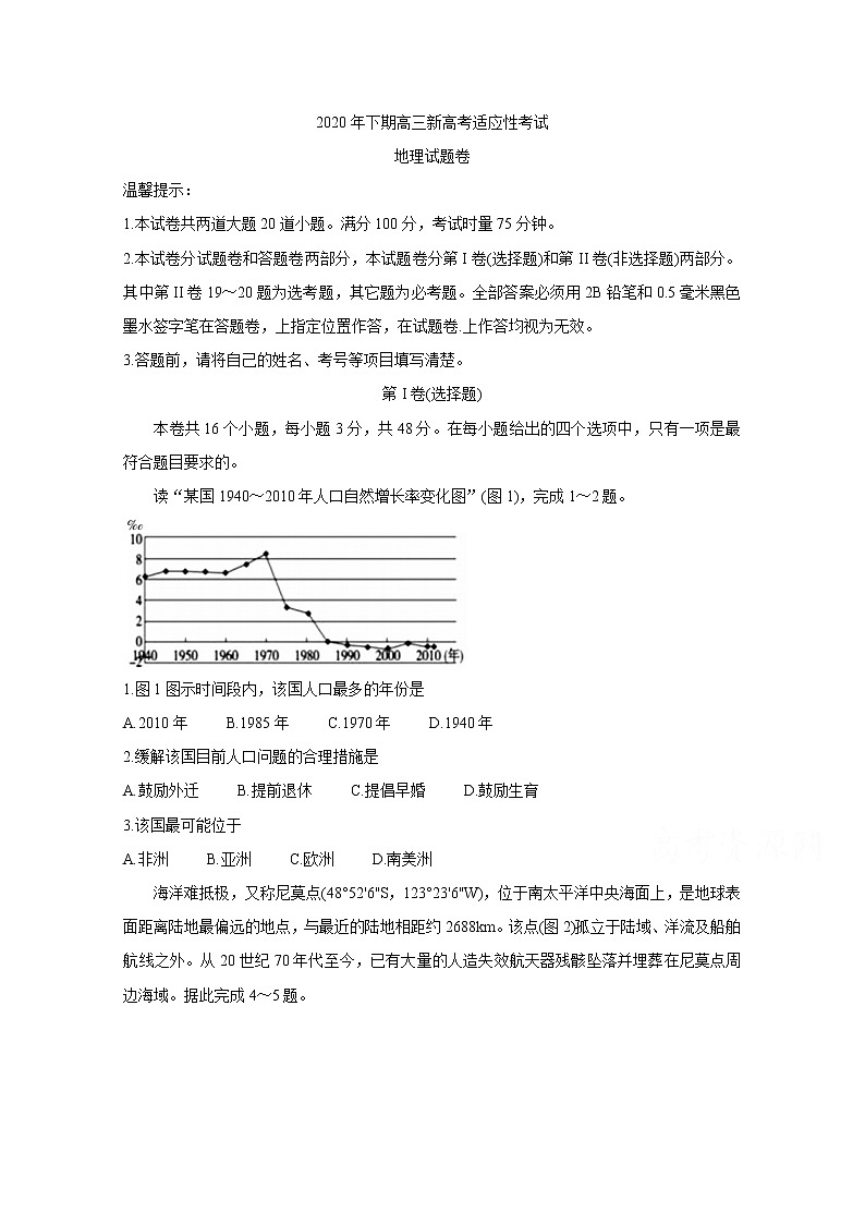 2021邵阳新邵县高三上学期新高考适应性考试地理含答案第1页