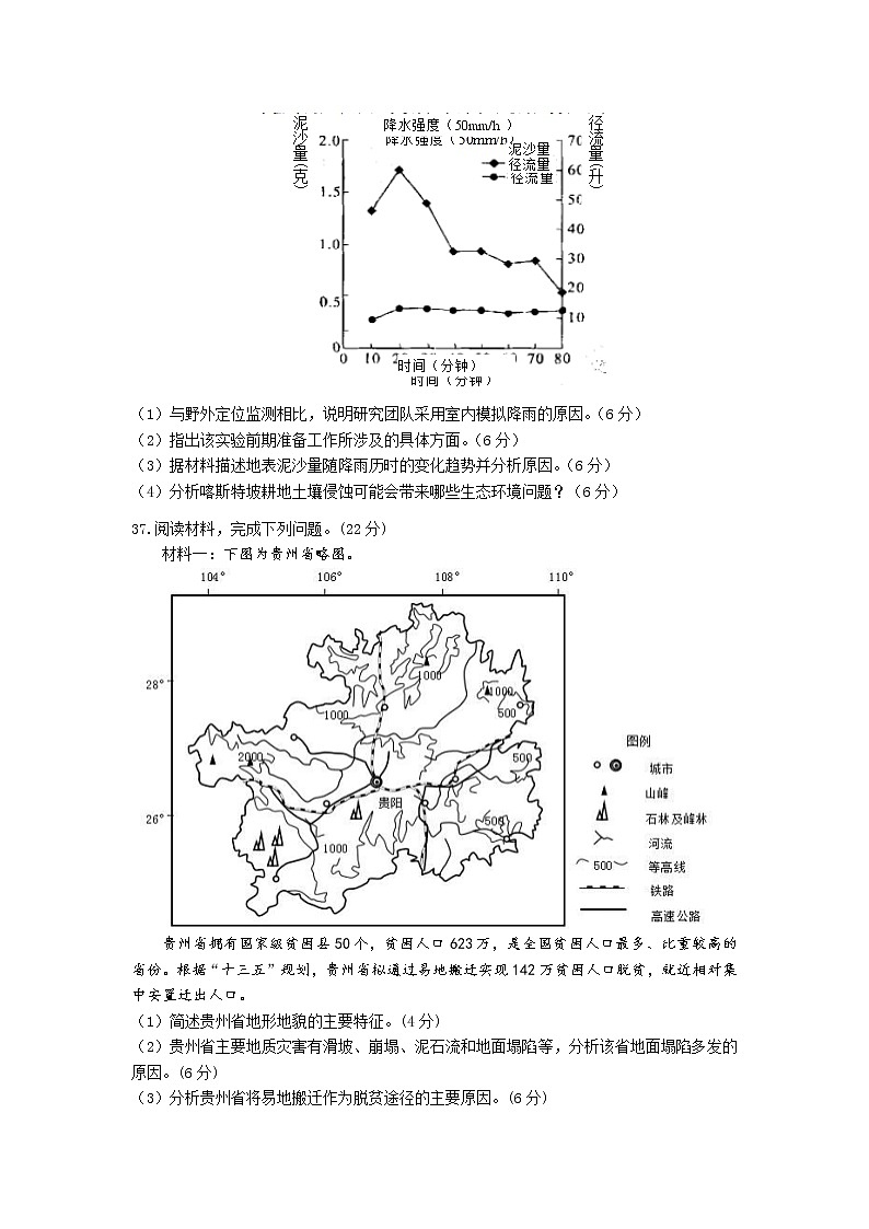 2021南充高级中学高三下学期第十二次月考文综-地理试题含答案03