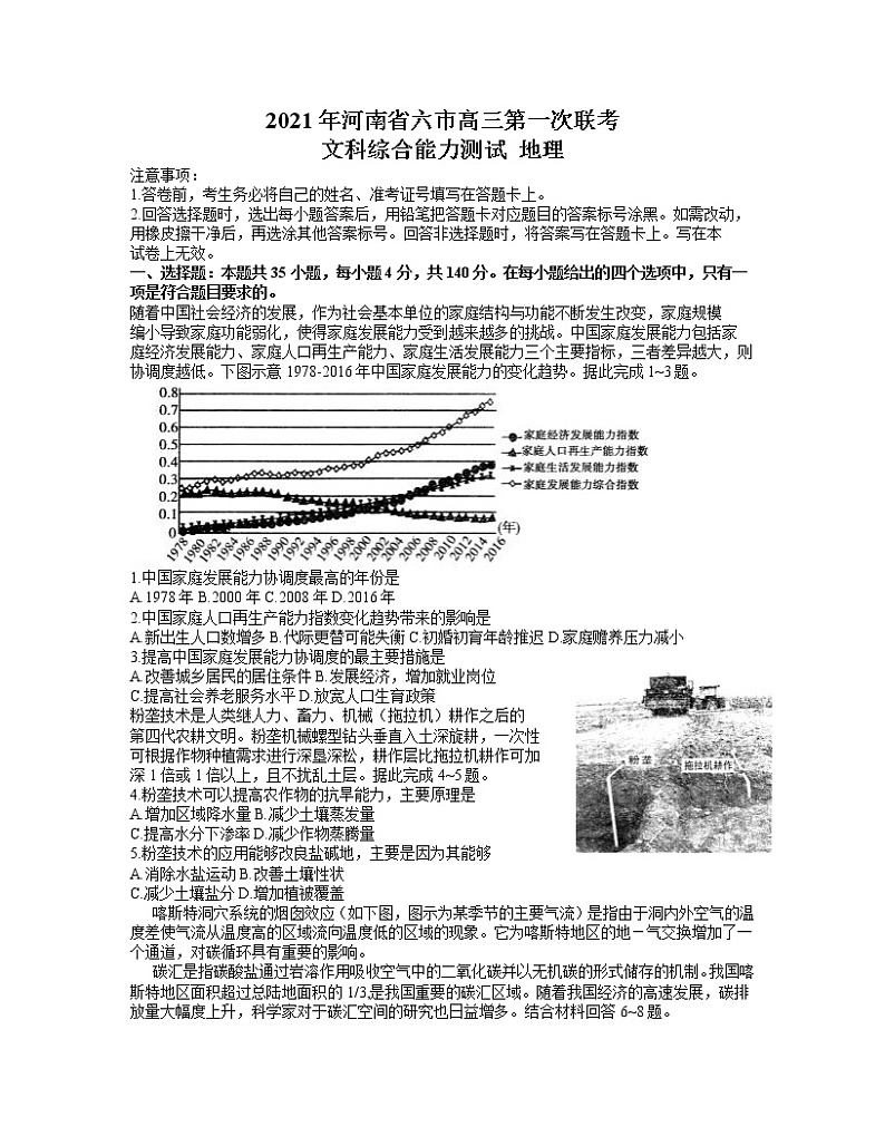 2021河南省六市高三下学期3月第一次联考文科综合地理试题含答案01