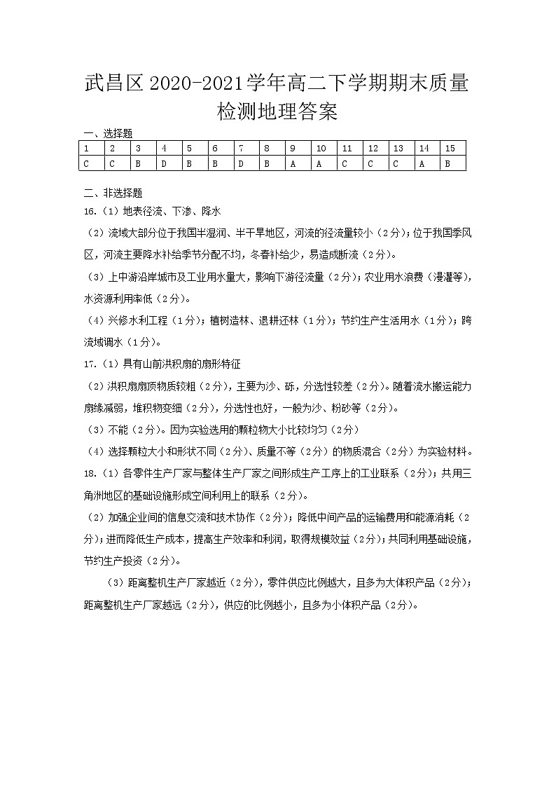 2021武汉武昌区高二下学期期末地理试题扫描版含答案01
