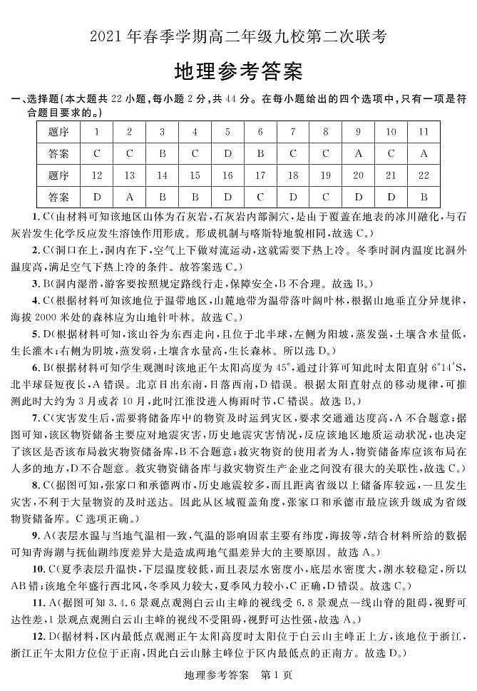 地理答案第1页