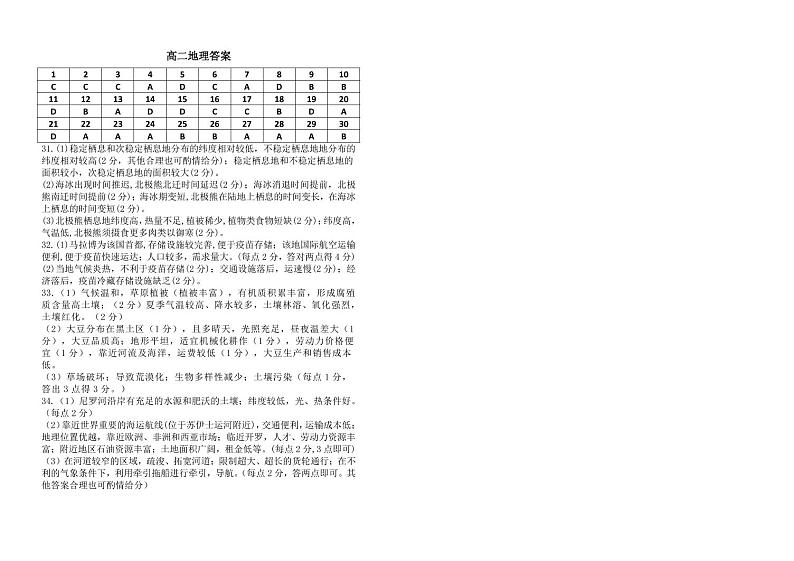 黑龙江省齐齐哈尔甘南县第二中学等八校2020-2021学年高二下学期期中考试地理答案第1页