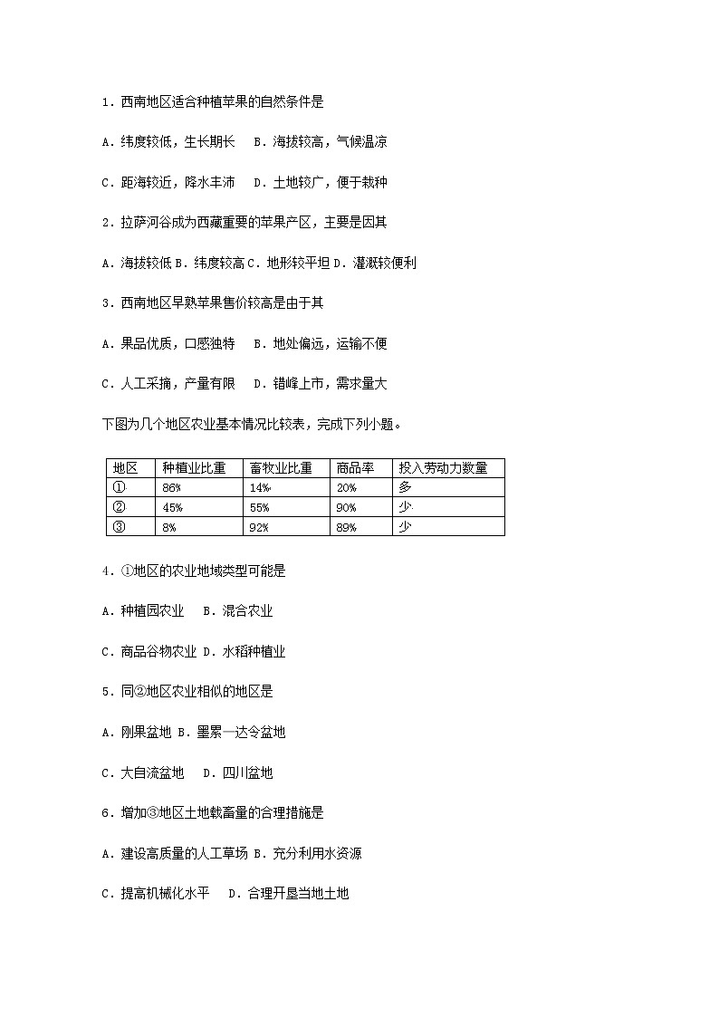 高一地理下学期暑假训练8农业含解析03