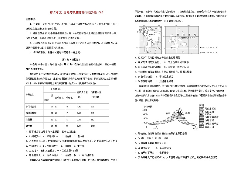 高考地理一轮单元训练第六单元自然环境整体性与差异性（A卷）含答案第1页