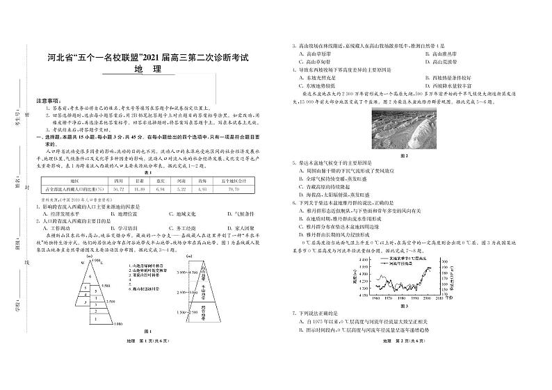 2021届河北省“五个一名校联盟”高三下学期高考二模地理试题 PDF版01