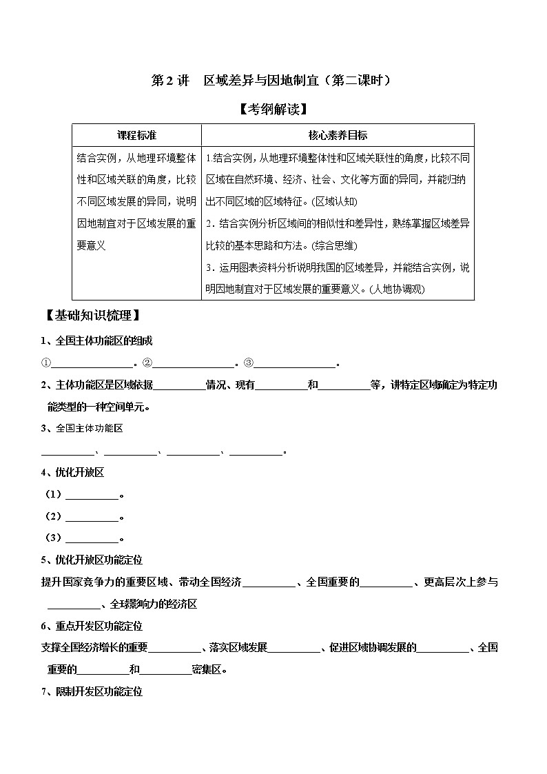 1.2区域差异与因地制宜（第2课时）（精选练习）-2022-2023学年高二地理同步备课系列（中图版2019选择性必修2）（原卷版）第1页