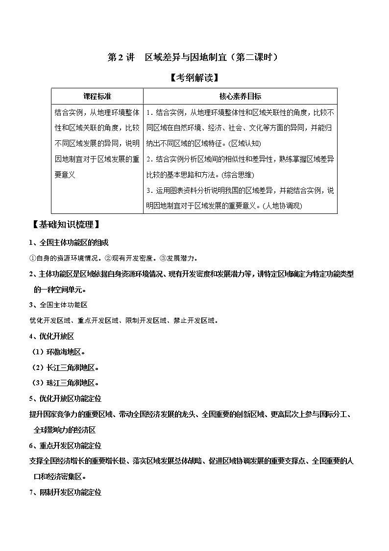 1.2区域差异与因地制宜（第2课时）（精选练习）-2022-2023学年高二地理同步备课系列（中图版2019选择性必修2）（解析版）第1页