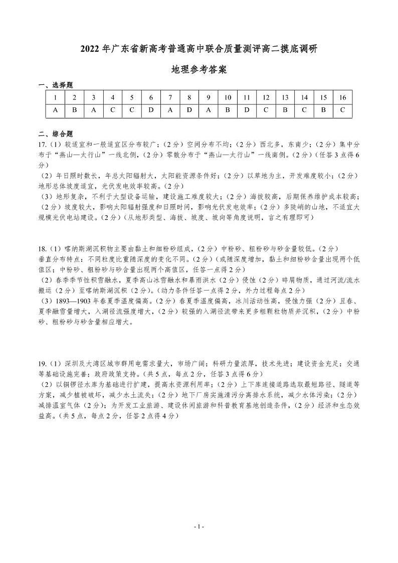 2022广东省新高考普通高中联合质量测评高二摸底调研地理含答案（PDF版含解析）01