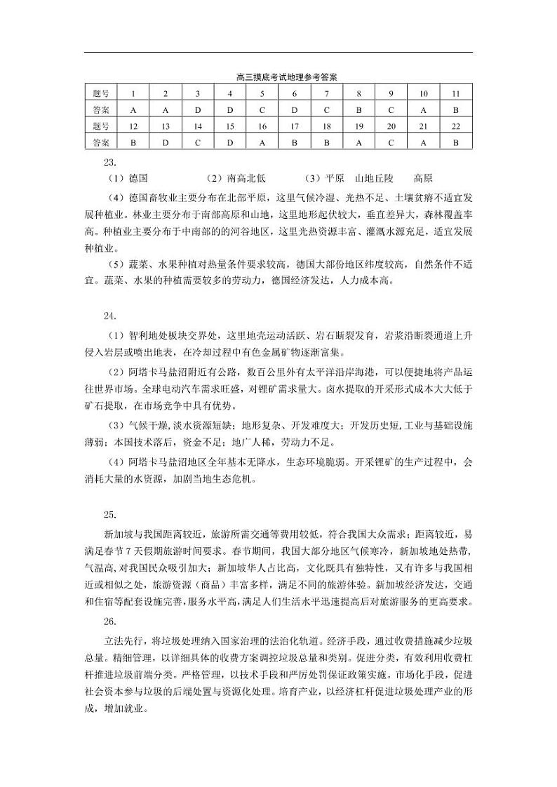 2023省柳州新高三摸底考试地理PDF版试题含答案01