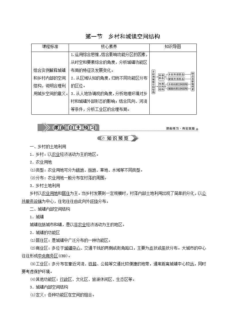 人教版高中地理必修第二册 第2章乡村和城镇第1节乡村和城镇空间结构教案01