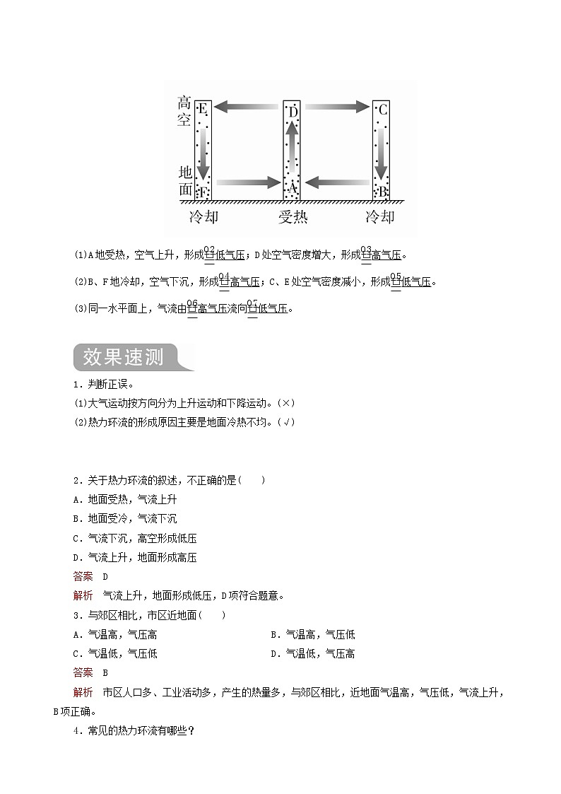 人教版高中地理必修第一册第2章地球上的大气第2节大气受热过程和大气运动第2课时大气热力环流学案02