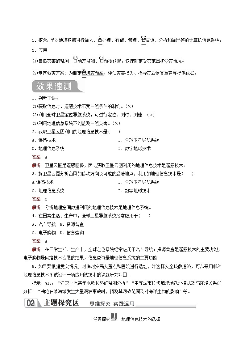 人教版高中地理必修第一册第6章自然灾害第4节地理信息技术在防灾减灾中的应用学案02