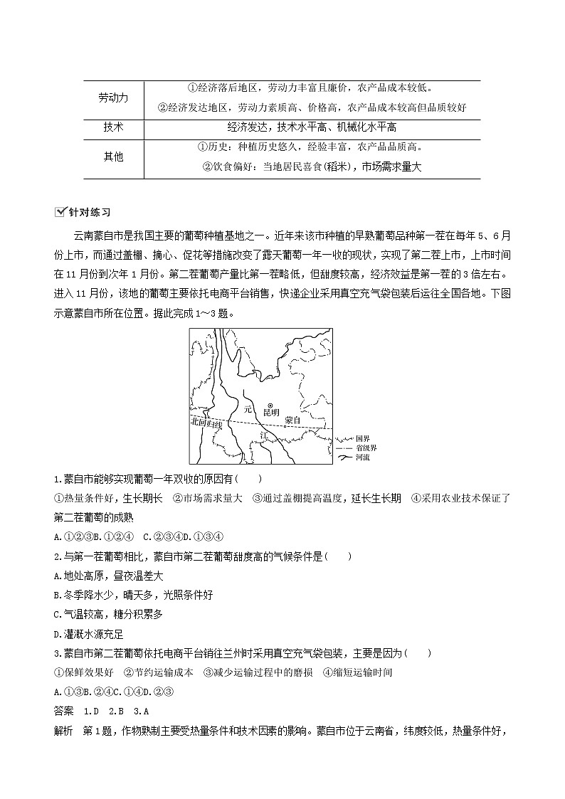 人教版高中地理必修第二册第3章产业区位因素微专题3农业区位因素评价含答案02