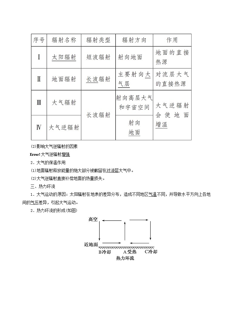 人教版高中地理必修第一册第2章地球上的大气2-2-1大气受热过程和大气运动第1课时大气受热过程和热力环流教案02