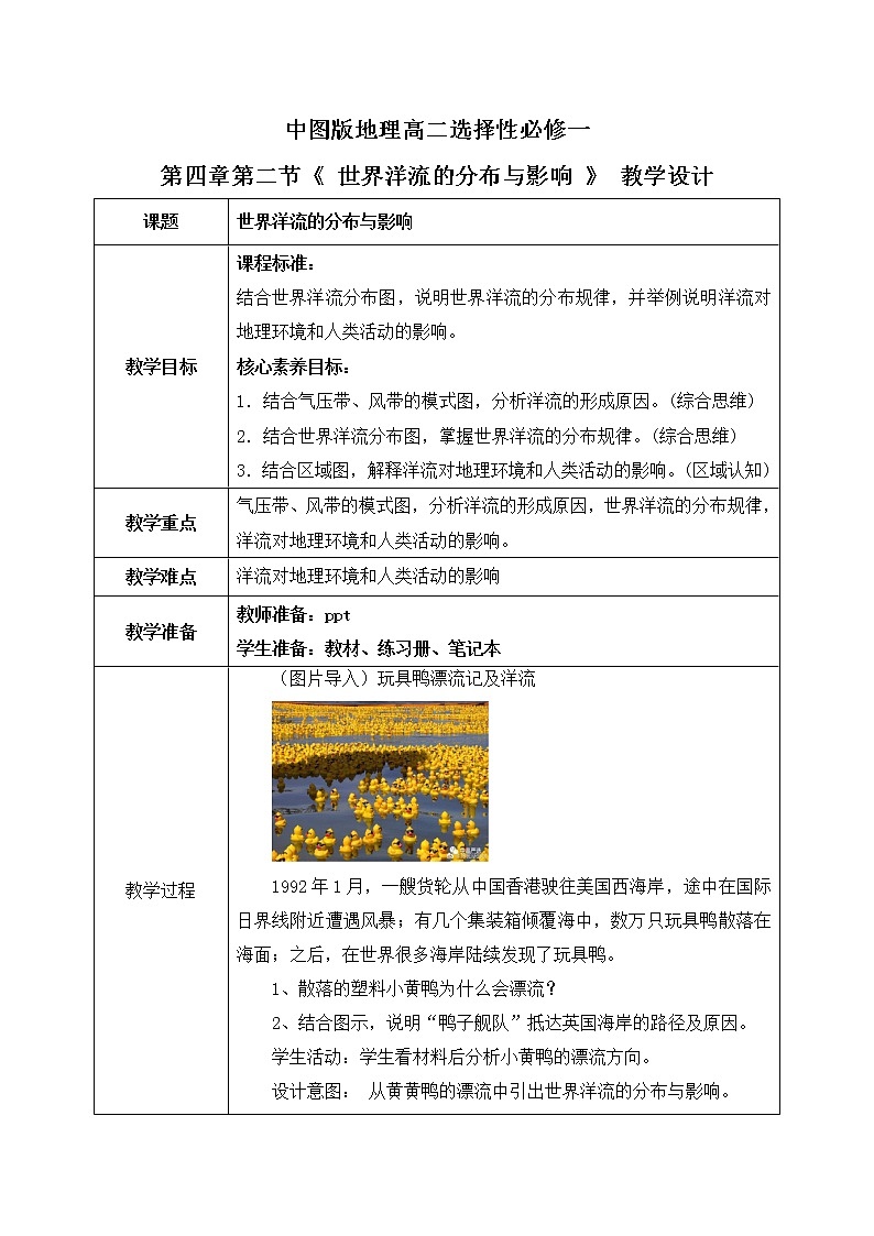 4.2《世界洋流的分布与影响》课件+教学设计01