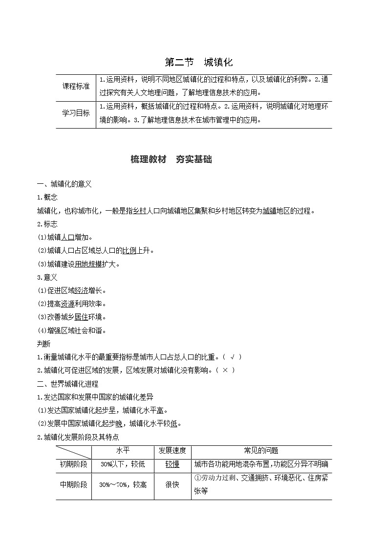 人教版高中地理必修第二册第2章乡村和城镇第2节城镇化学案第1页