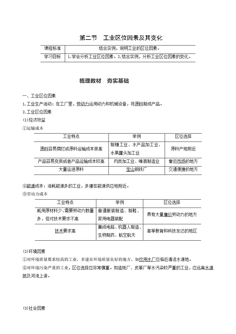 人教版高中地理必修第二册第3章产业区位因素第2节工业区位因素及其变化学案第1页