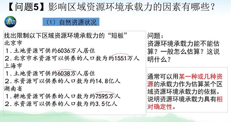 高中地理 必修二 区域资源环境承载力 人口合理容量A 人口容量 课件第7页