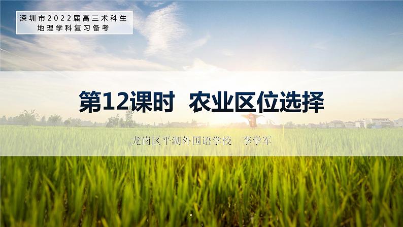 高中地理 高三术科生地理学科复习备考 农业区位选择 课件01