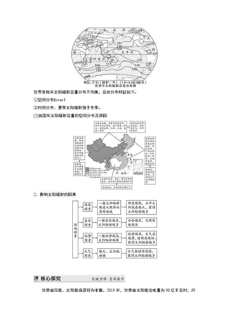 2022-2023学年湘教版2019高中地理必修1 第一章　第二节　太阳对地球的影响（学案+课时对点练 word版含解析）02
