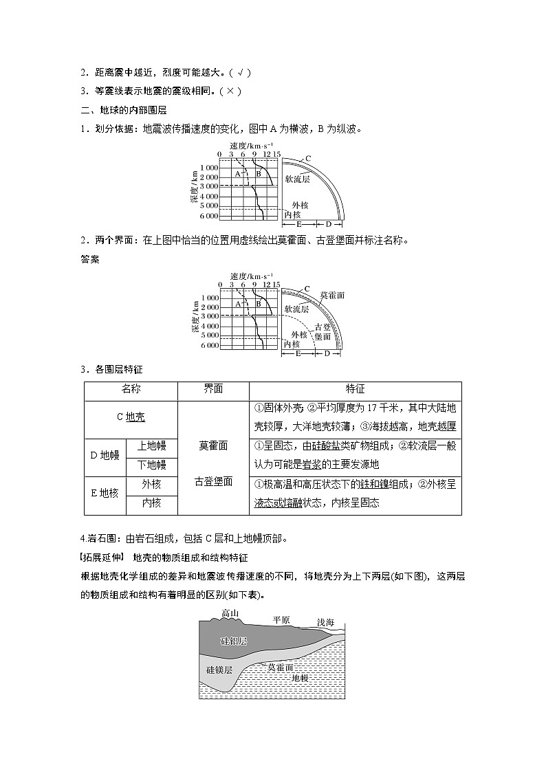 2022-2023学年湘教版2019高中地理必修1 第一章　第三节　地球的圈层结构（学案+课时对点练 word版含解析）02