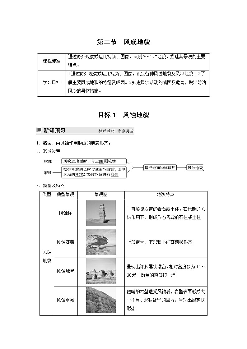 2022-2023学年湘教版2019高中地理必修1 第二章　第二节　风成地貌（学案+课时对点练 word版含解析）01
