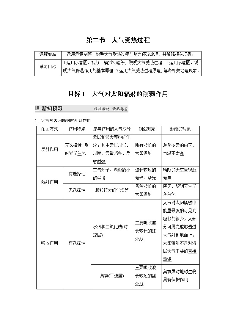 2022-2023学年湘教版2019高中地理必修1 第三章　第二节　大气受热过程（学案+课时对点练 word版含解析）01